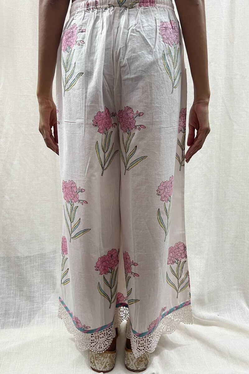 White Hand Block-Printed Cotton Palazzo
