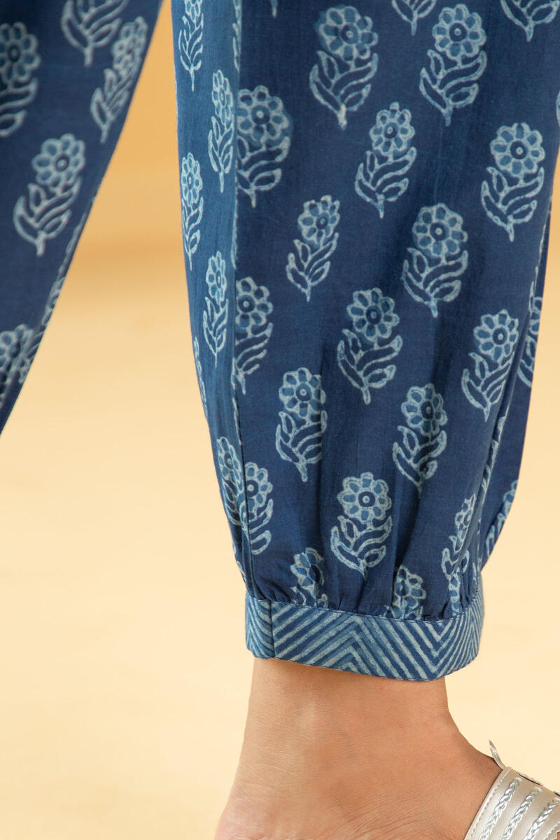 Indigo Block Printed Cotton Izhaar Pants