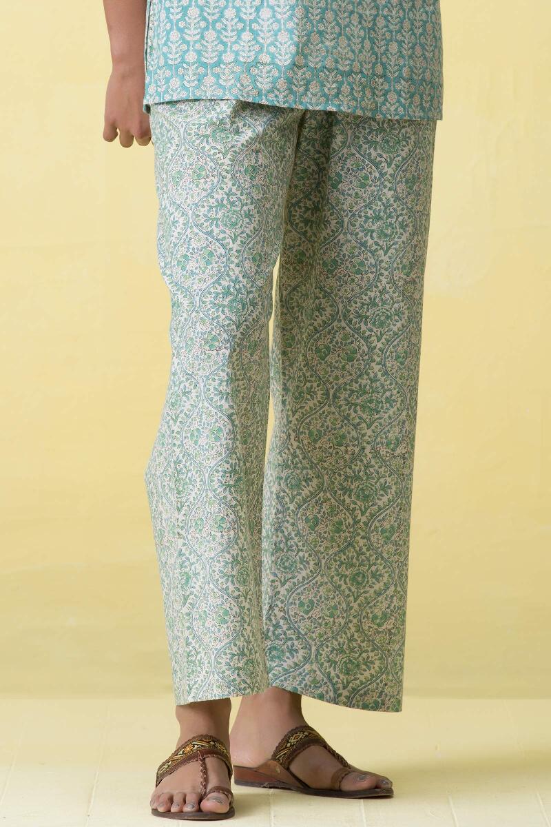 Blue Block Printed Cotton Pyjama Set