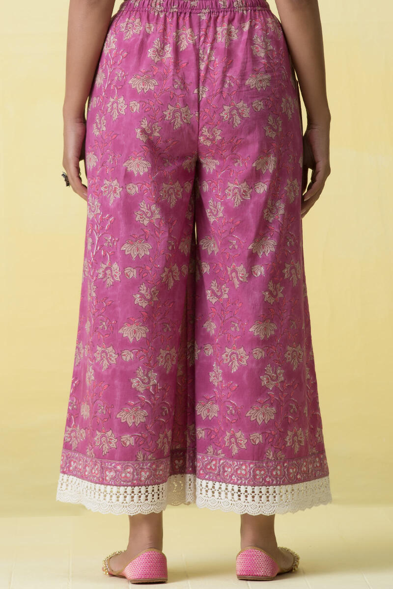 Pink Block Printed Cotton Palazzo