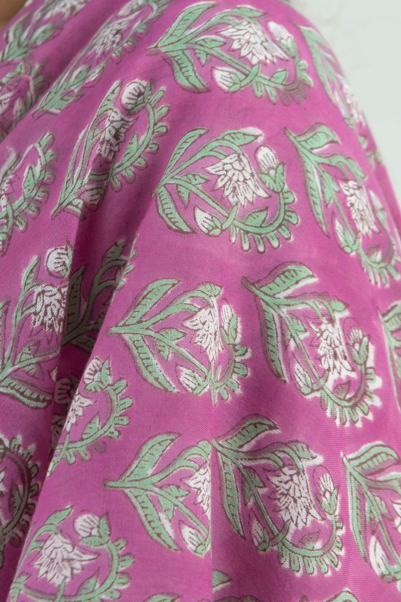 Pink Block Printed Cotton Dupatta