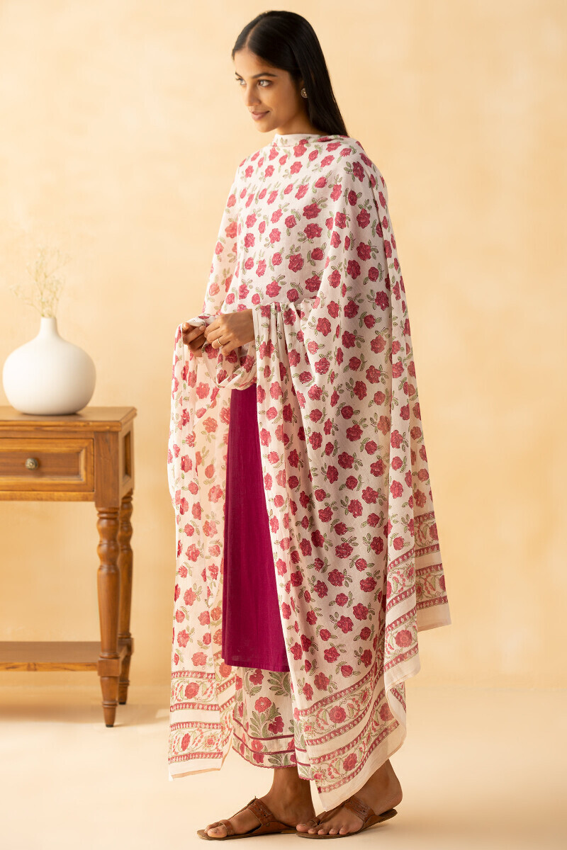 Maroon Block Printed Cotton Dupatta