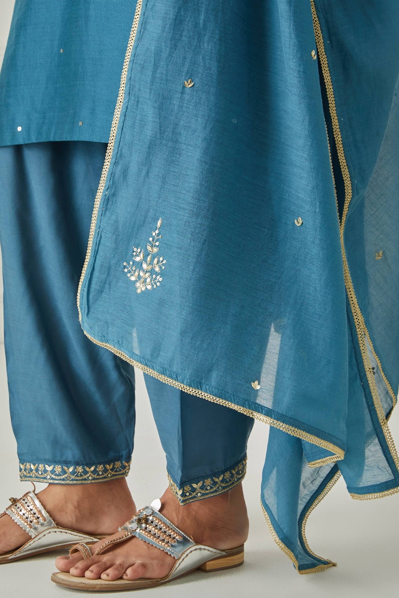 Blue Handcrafted Cotton Silk Dupatta