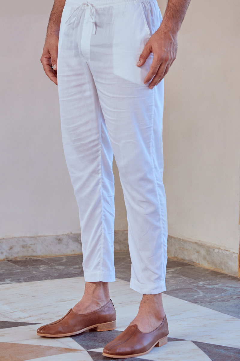 White Handcrafted Vegan Silk Pants