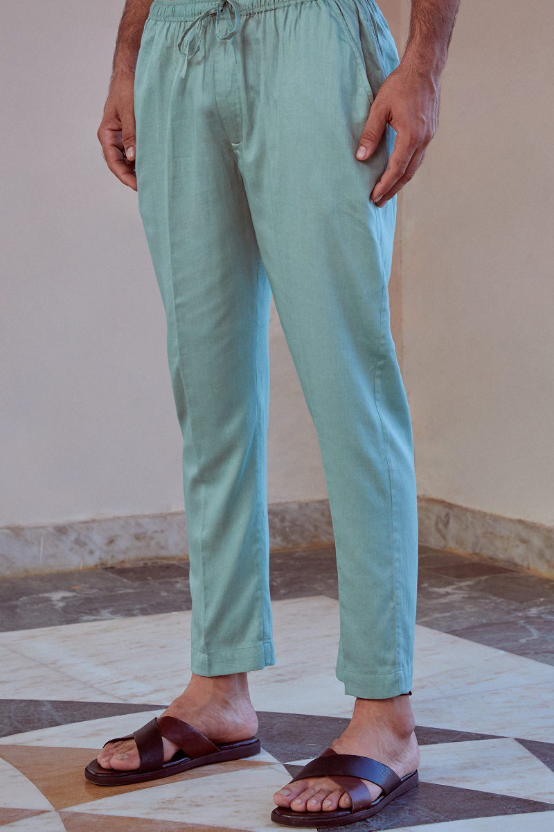 Green Handcrafted Vegan Silk Pants