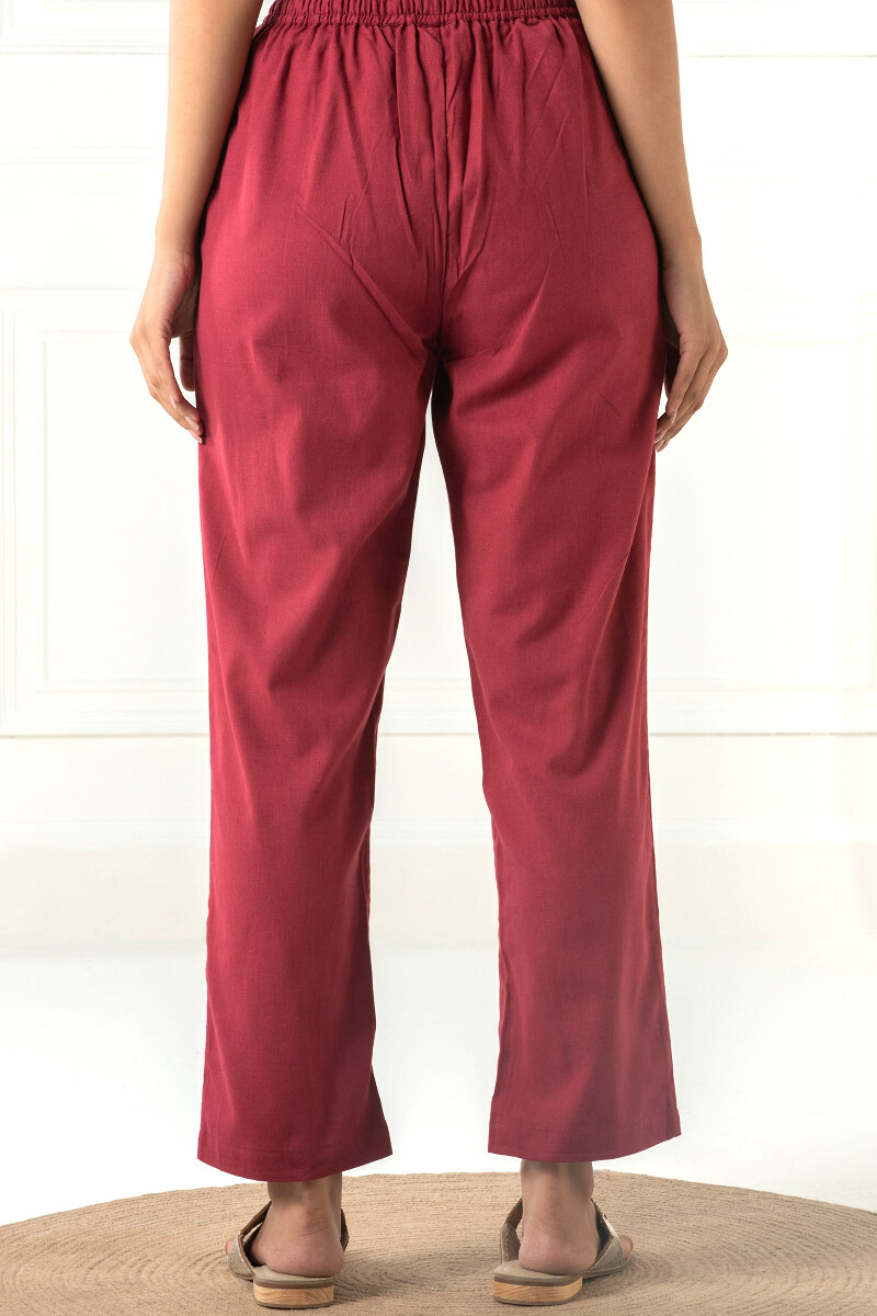 Maroon Handcrafted Cotton Flex Pants