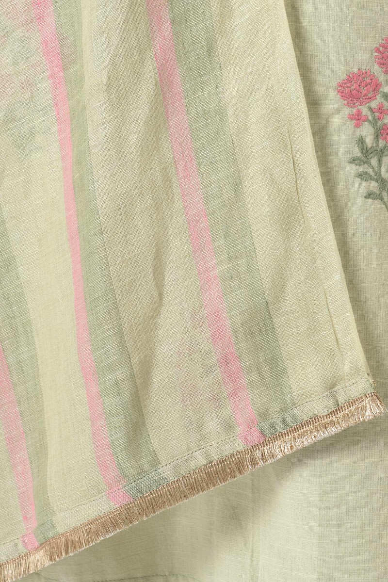 Green Handcrafted Cotton Linen Dupatta