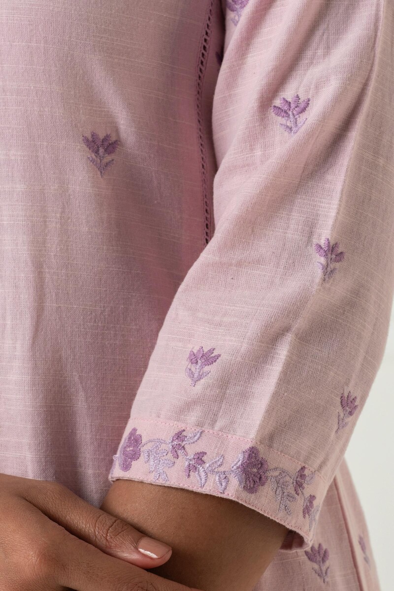 Lilac Handcrafted Straight Handloom Cotton Kurta