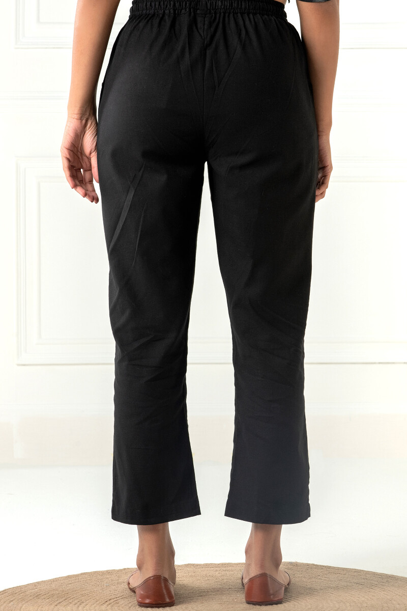 Black Handcrafted Cotton Flex Pants