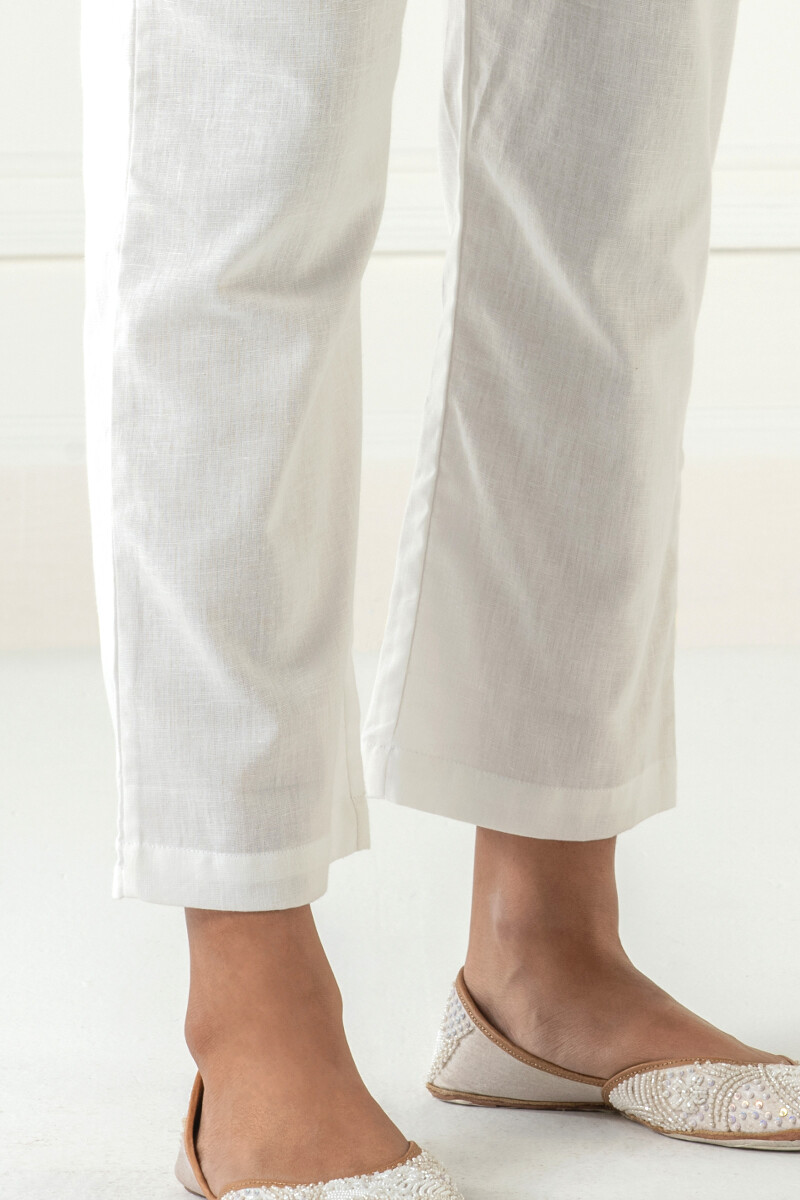 White Handcrafted Cotton Flex Pants