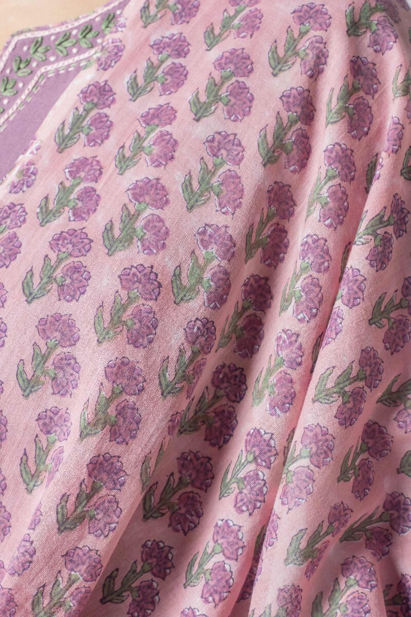 Pink Block Printed Cotton Dupatta