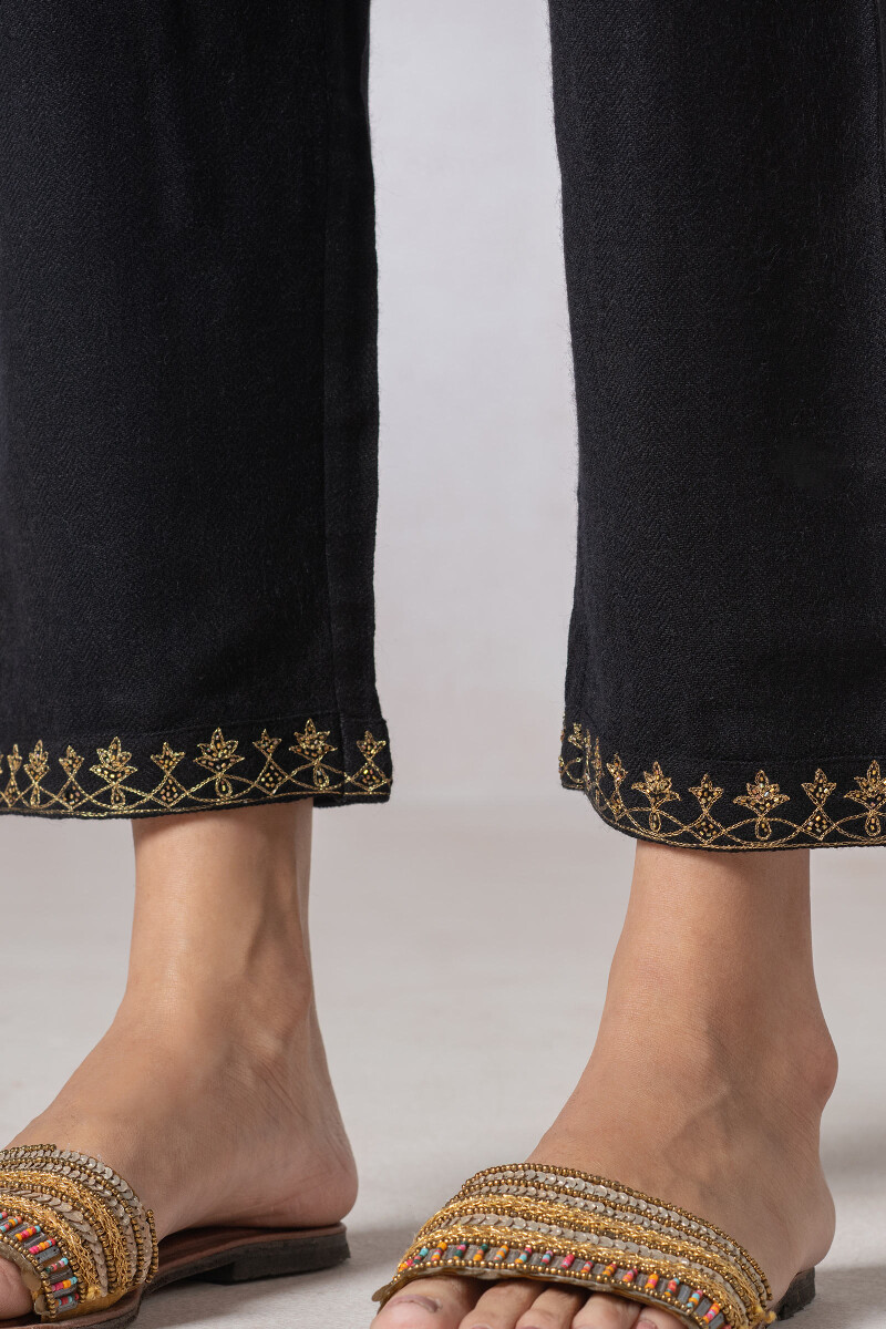 Black Handcrafted Handloom Narrow Pants