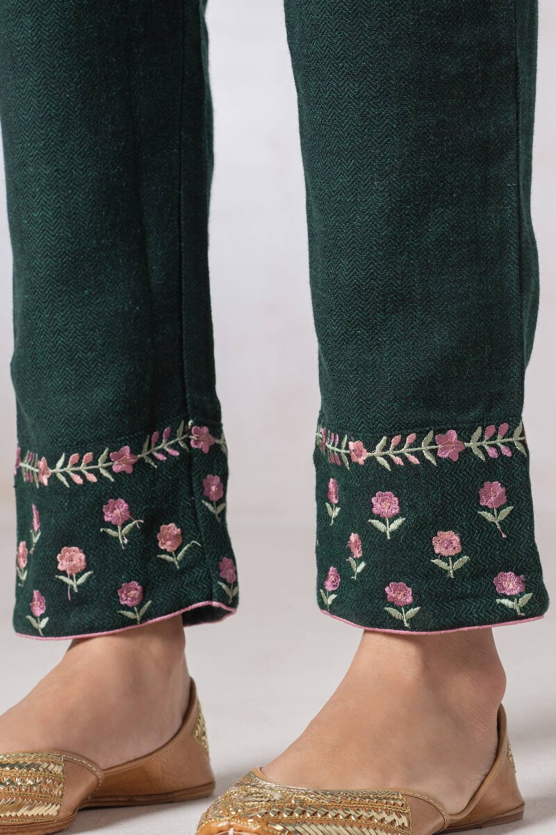 Green Handcrafted Handloom Narrow Pants