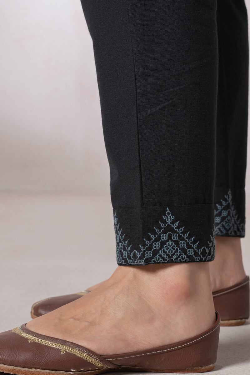 Black Handcrafted Handloom Cotton Narrow Pants