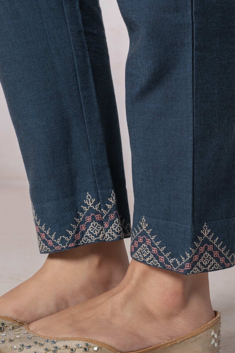 Blue Handcrafted Handloom Cotton Narrow Pants