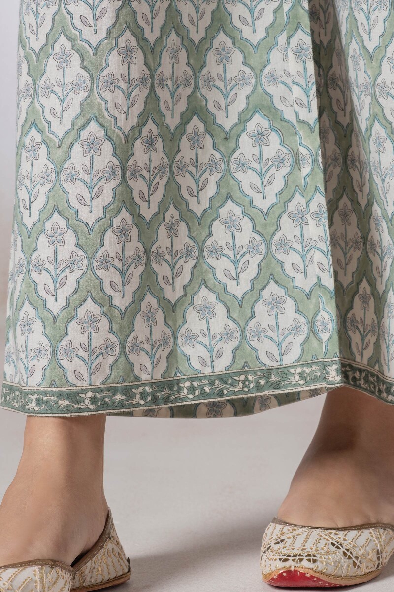 Green Block Printed Cotton Farsi Pants