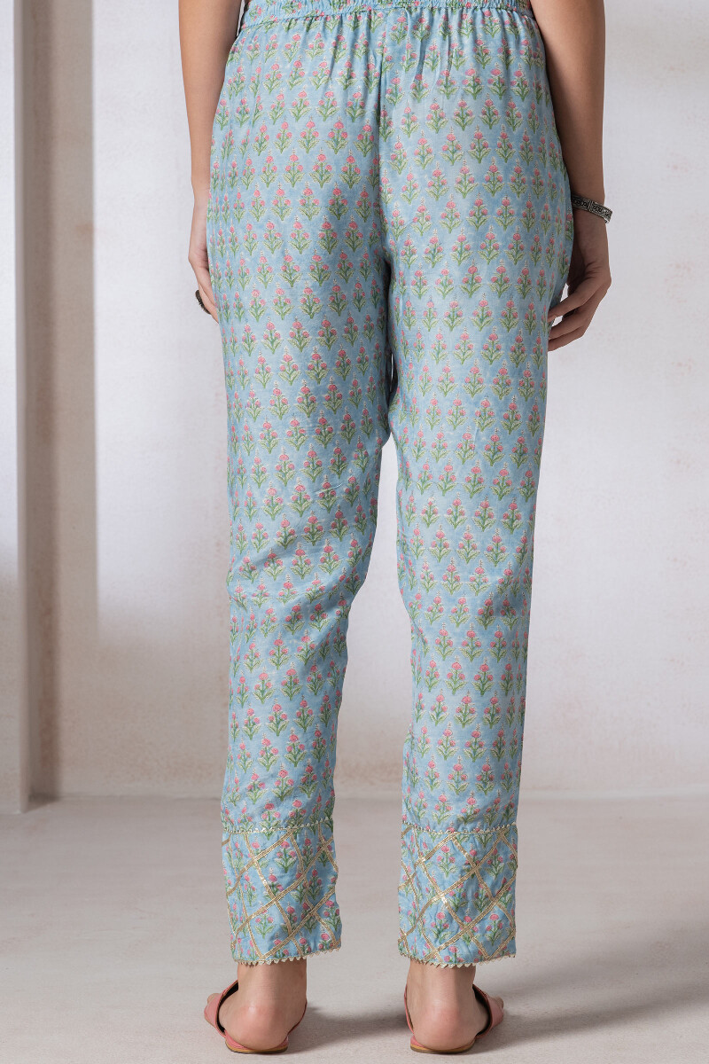 Blue Block Printed Modal Narrow Pants