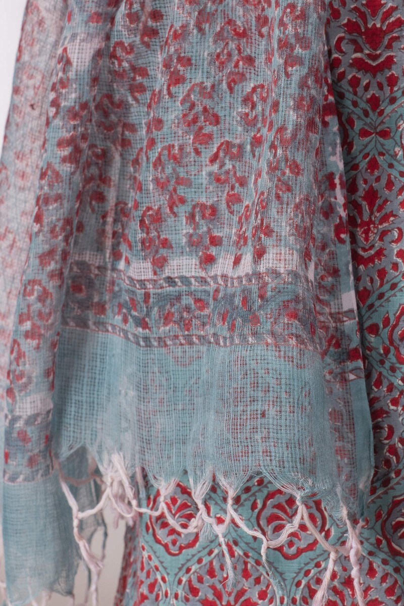 Red Block Printed Kota Dupatta