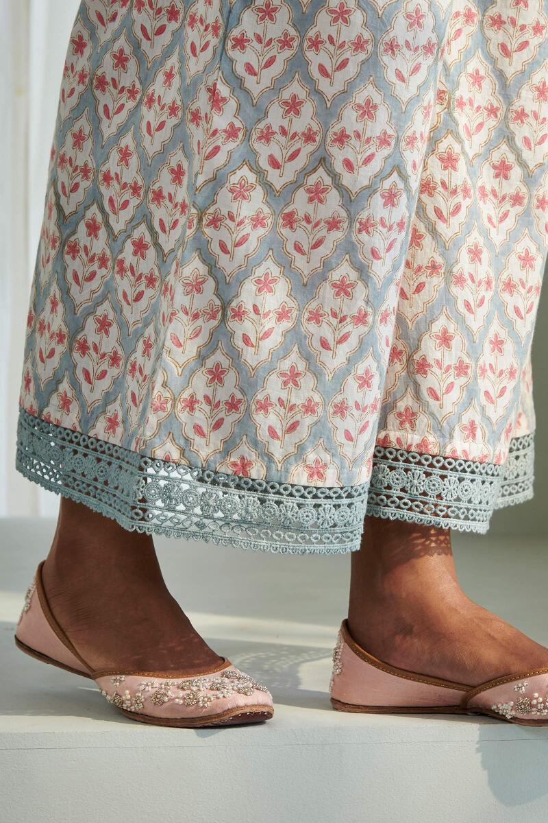 Grey Block Printed Cotton Palazzo Pants