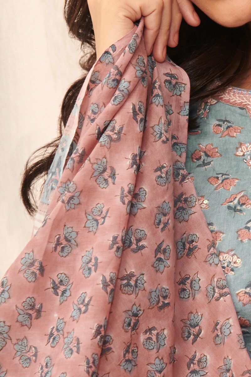 Pink Hand Block Printed Cotton Dupatta