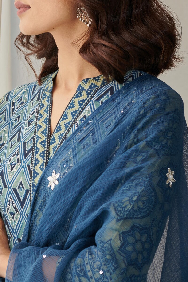 Blue Handcrafted Kota Dupatta