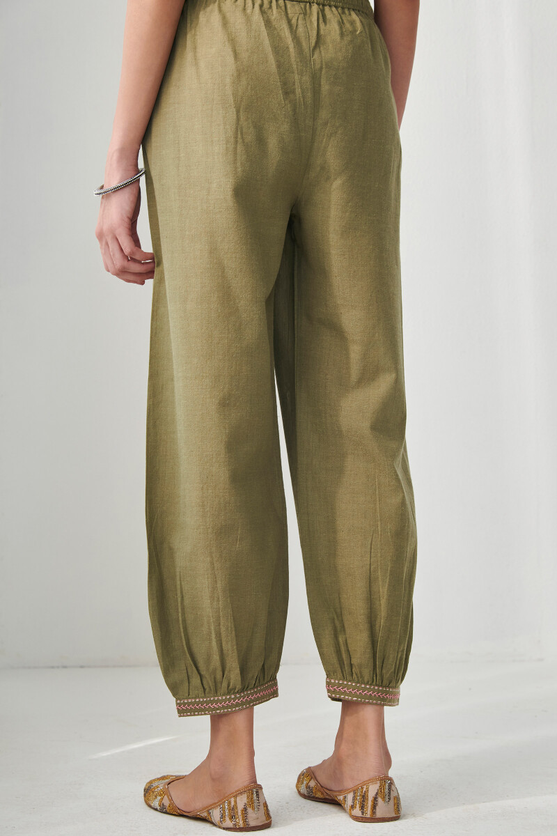 Green Handcrafted Cotton Izhaar Pants