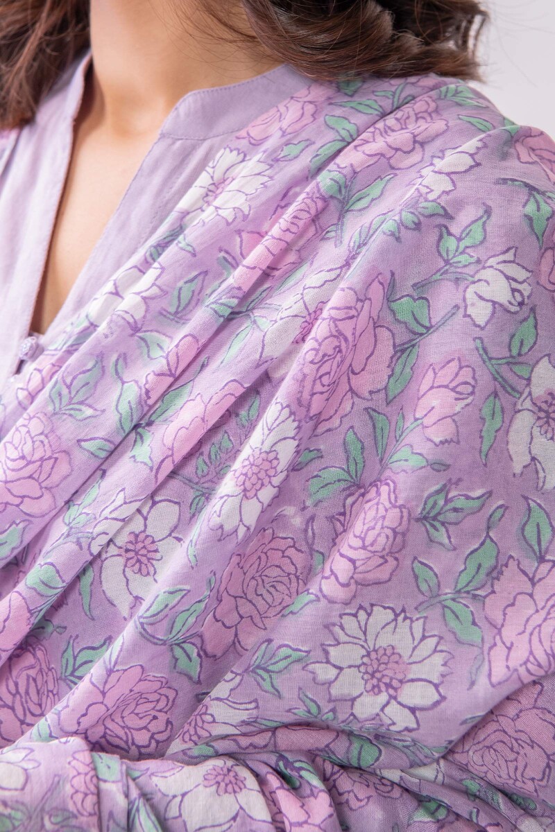 Purple Hand Block Printed Cotton Dupatta