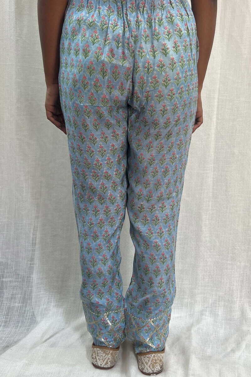 Blue Hand Block-Printed Narrow Pants