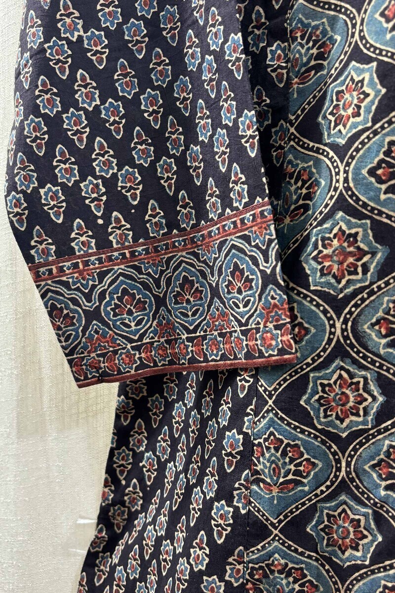 Black Hand Block-Printed Straight Kurta