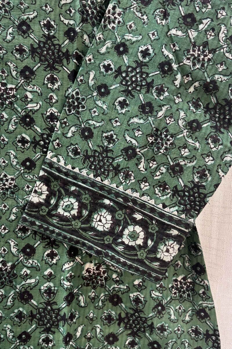 Green Hand Block-Printed Kurta