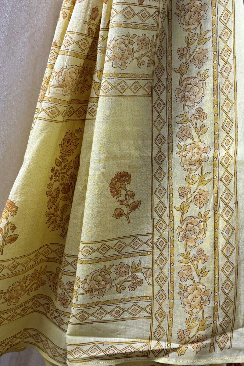 Yellow Hand Block-Printed Saree