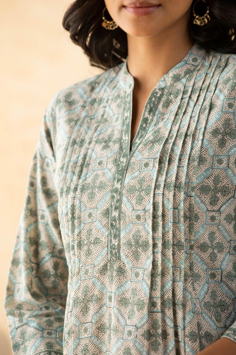 Grey Block Printed Cotton Top