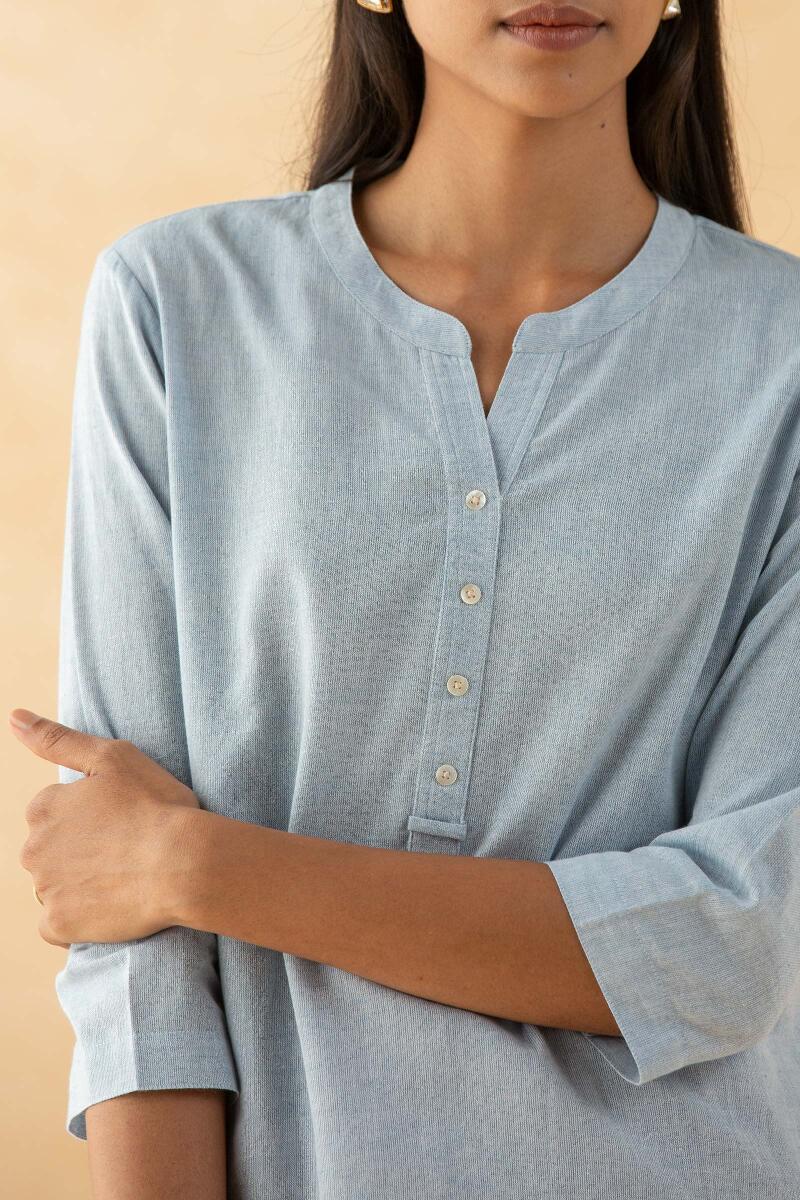 Blue Handcrafted Cotton Linen Shirt