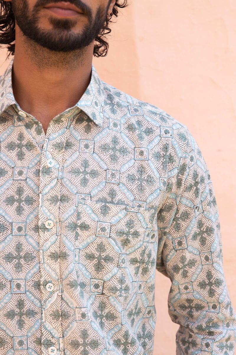 Grey Block Printed Cotton Shirt