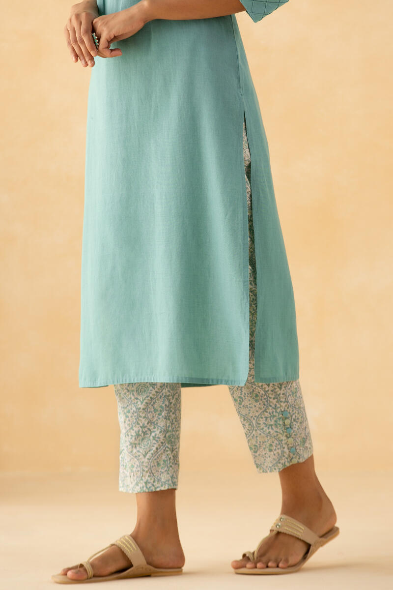 Blue Handcrafted Straight Cotton Kurta