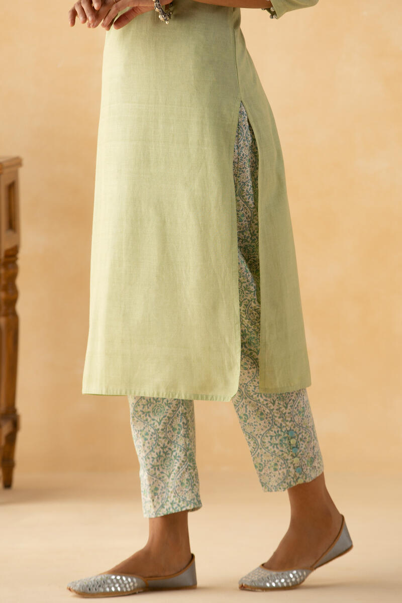 Green Handcrafted Straight Cotton Kurta