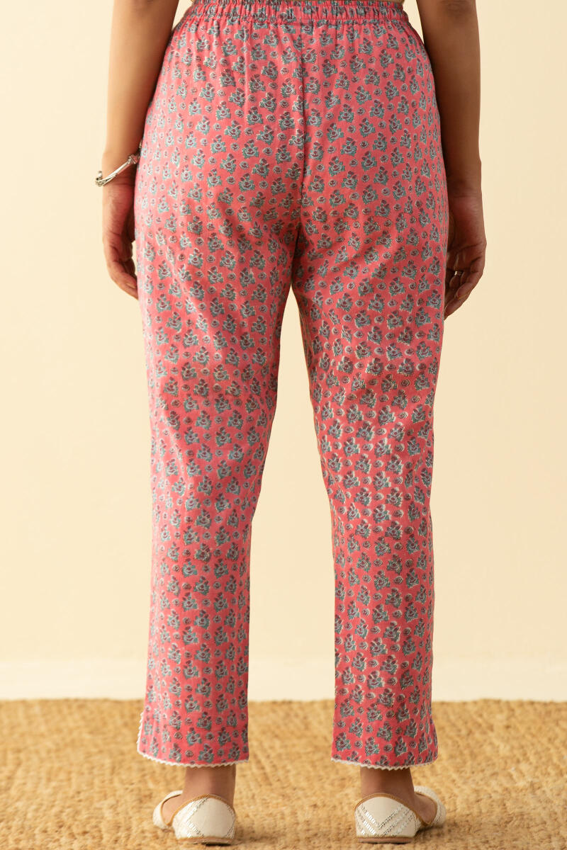 Pink Block Printed Cotton Narrow Pants