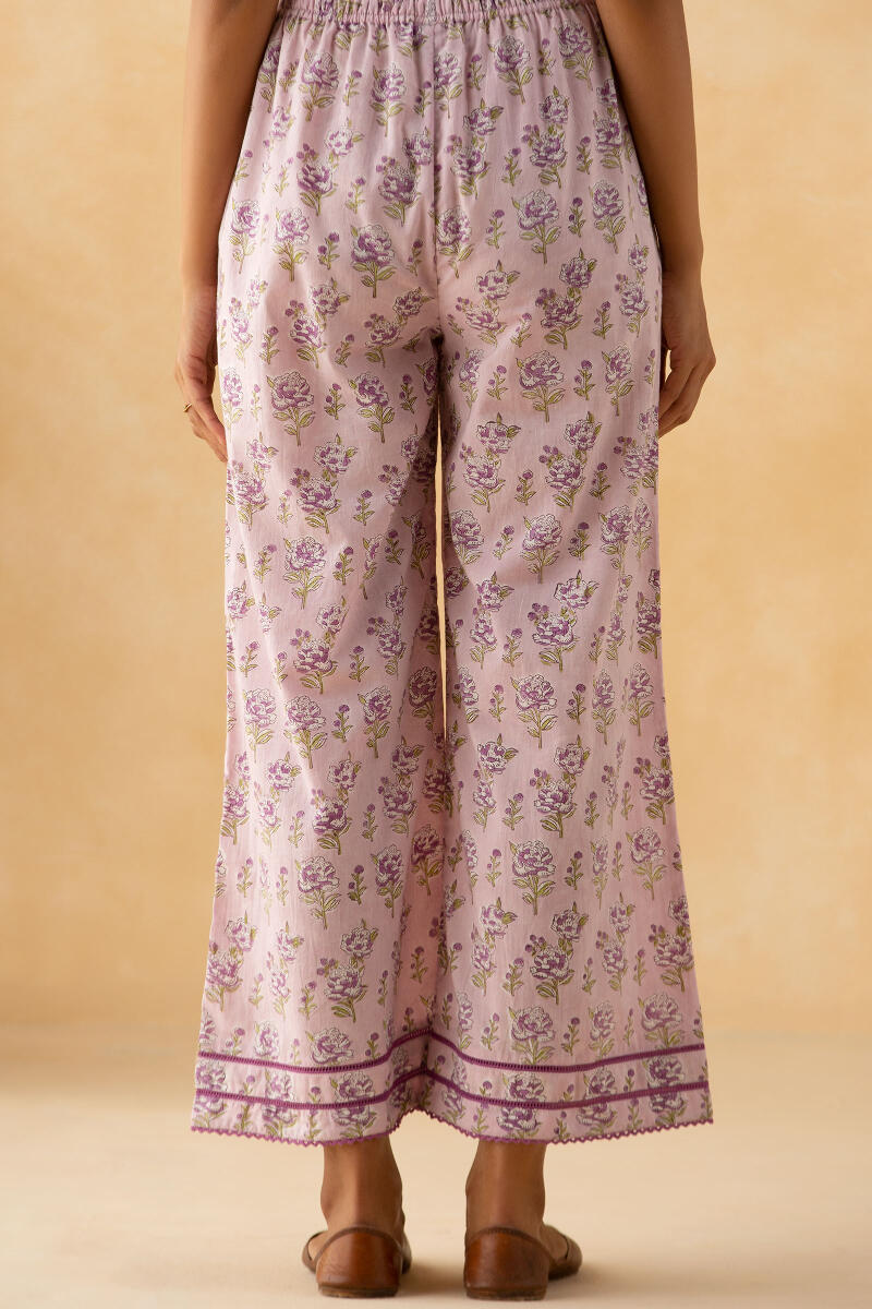 Purple Block Printed Cotton Farsi Pants