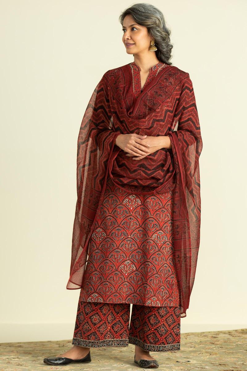 Red Block Printed Cotton Farsi