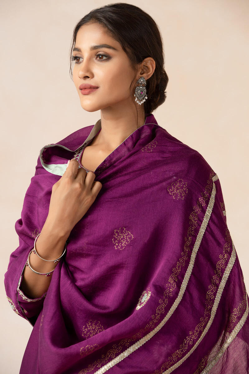 Purple Handcrafted Chanderi Dupatta