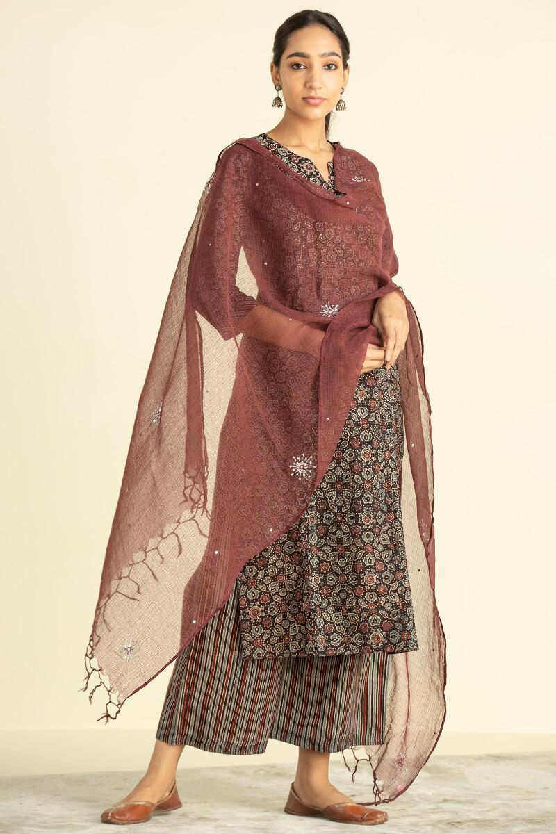 Maroon Handcrafted Kota Dupatta