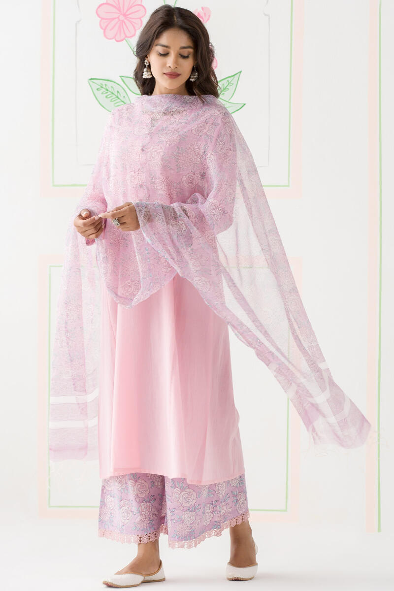 Pink Handcrafted A-Line Cotton Kurta