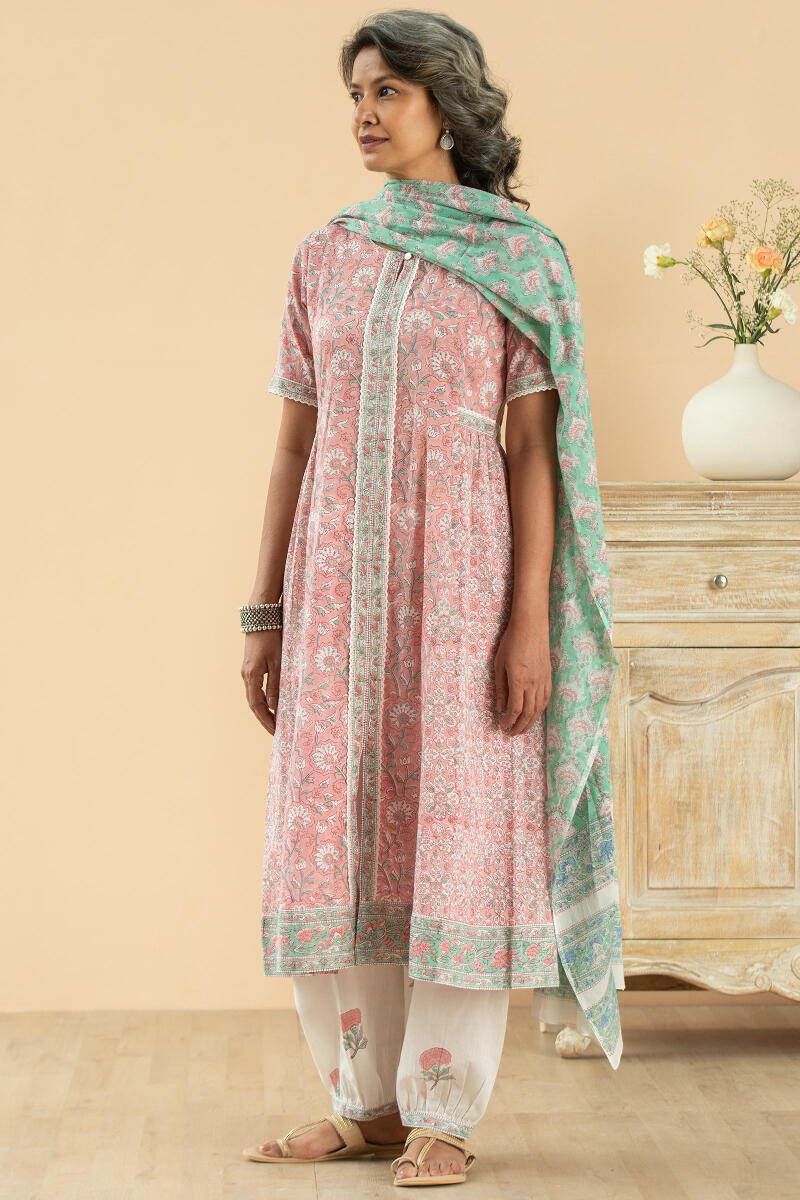 Green Block Printed Cotton Dupatta