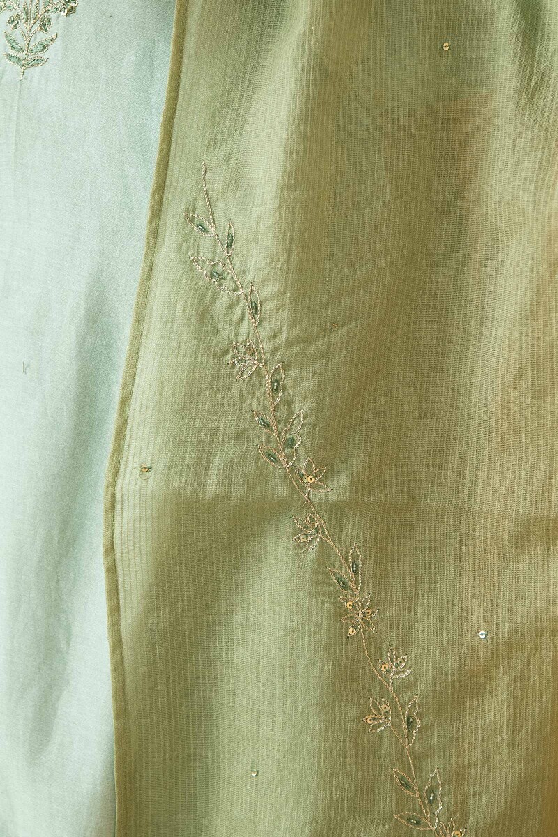 Green Handcrafted Cotton Silk Dupatta