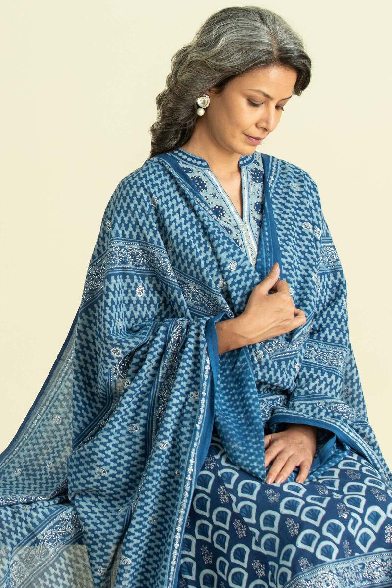 Indigo Block Printed Cotton Dupatta