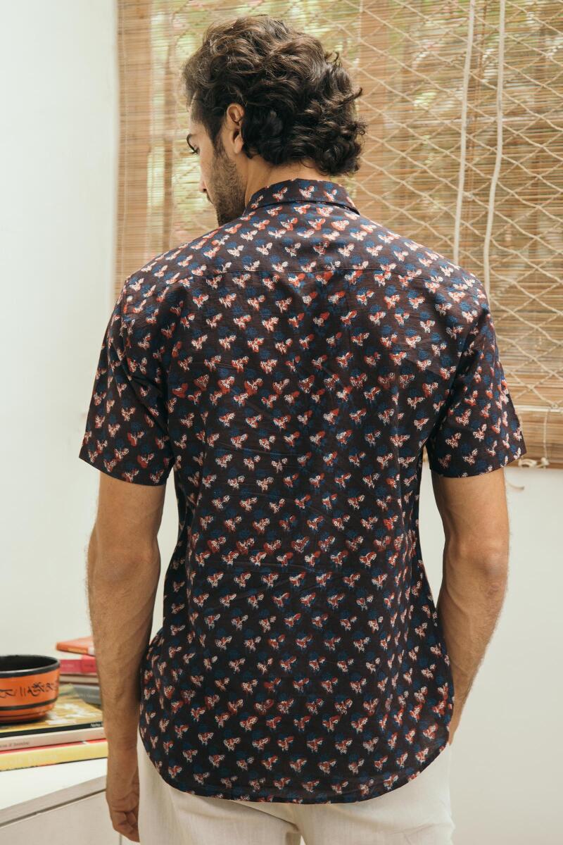 Maroon Block Printed Cotton Shirt