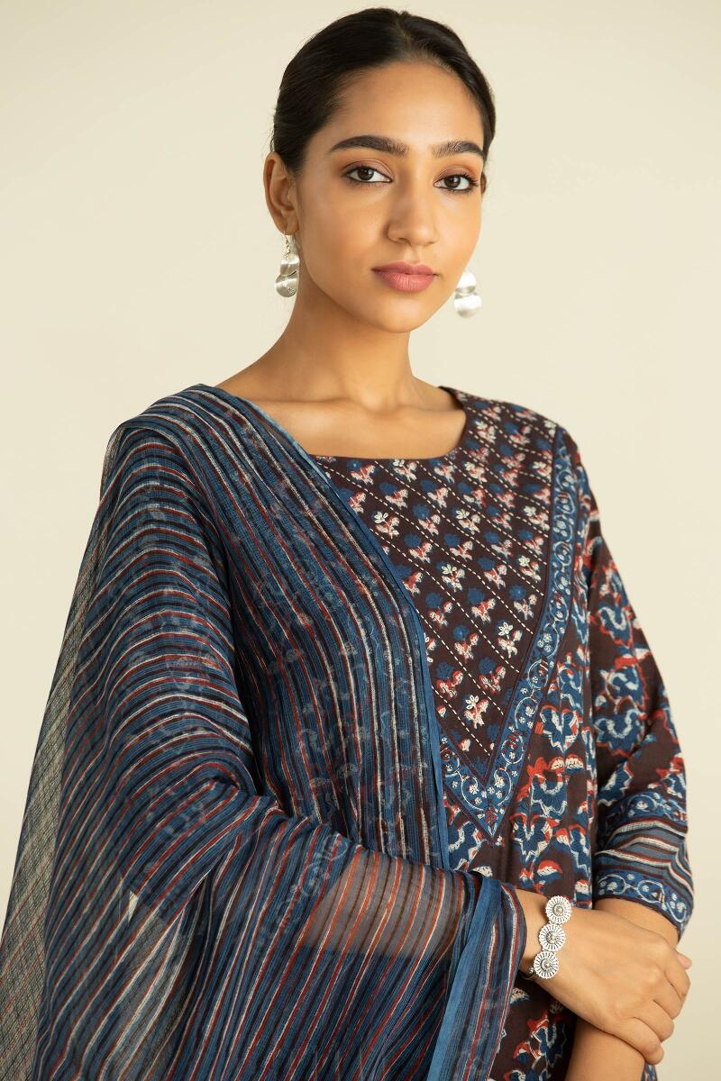 Indigo Block Printed Kota Dupatta