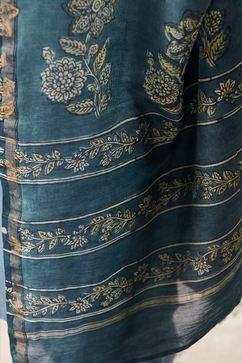 Ajrak Block Printed Chanderi Dupatta