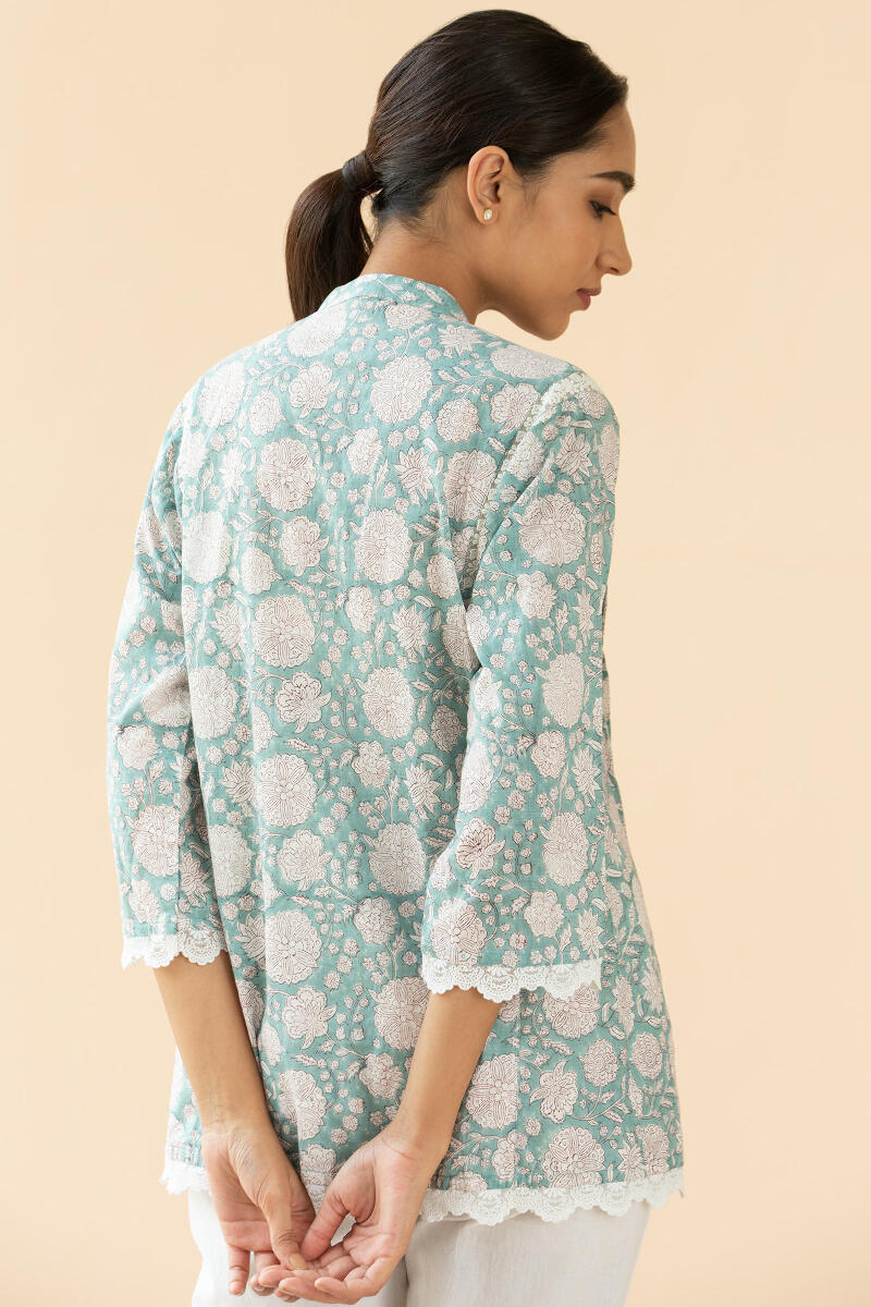 Blue Block Printed Cotton Top