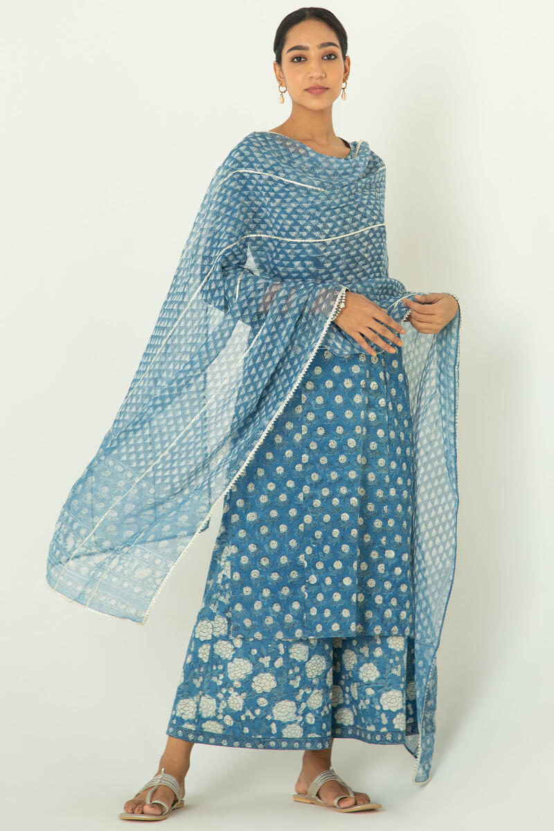 Indigo Block Printed Kota Dupatta